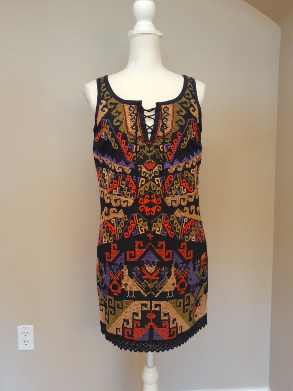 Free People Aztec Cross Stitch Mini Dress NWT